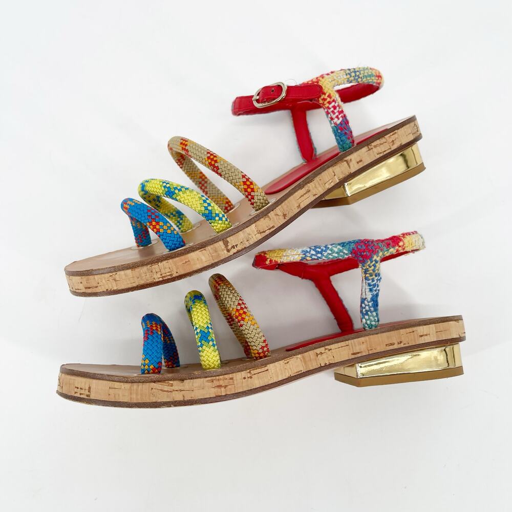 Chanel S/S 2017 Multicolor Rope Cork CC Gold Heel Ankle Strap Sandals EU 37 - Picture 4 of 12